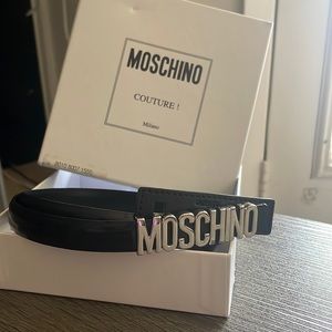 Womens Small Size 42 MOSCHINO belt Shiny Black Gently Worn